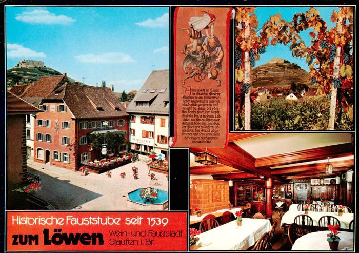 Staufen  Breisgau Fauststube zum Loewen Gaststube Marktplatz Burgblick