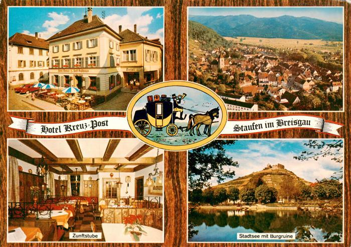Staufen  Breisgau Hotel Kreuz Post Fliegeraufnahme Zunftstube Stadtsee mit Burgr