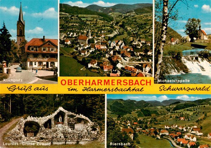 Oberharmersbach Kirchplatz Fliegeraufnahme Michaelskapelle Lourdes Grotte Zuwald