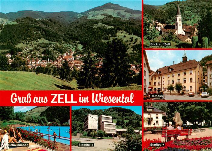 Zell Wiesental Panorama Kirche Rathaus Schwimmbad Stadthalle Stadtpark
