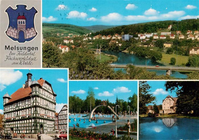 Melsungen Fulda Panorama Altstadt Fachwerkhaus Kaiserau mit Stadtwald Jagdschlos