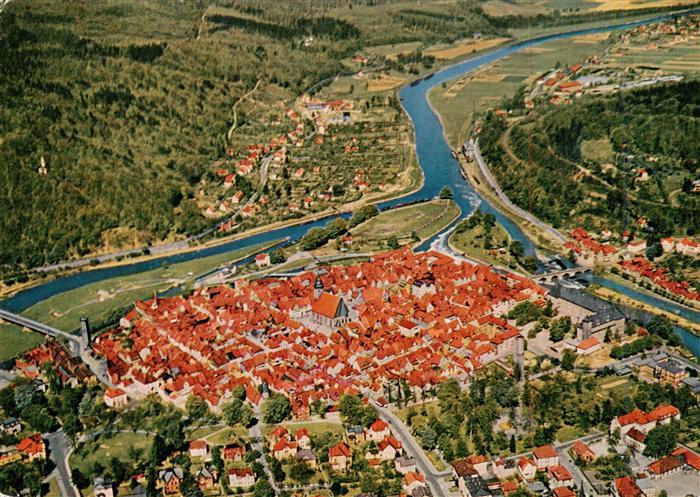 Hann. Muenden Fliegeraufnahme am Zusammenfluss von Fulda und Werra