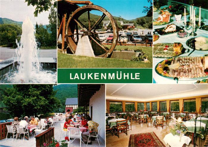Lorch Rheingau Restaurant Cafe Laukenmuehle im Wispertal Gastraeume Muehlrad Buf