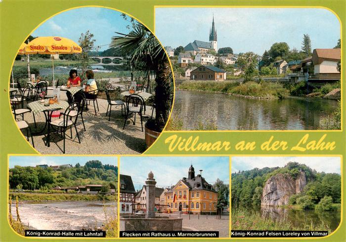 Villmar Koenig-Konrad-Halle mit Lahnfall Terrasse Blick zur Kirche Flecken Ratha