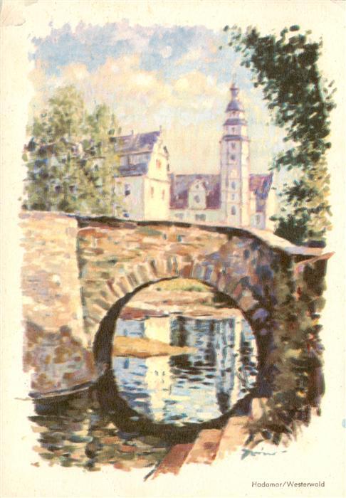 Hadamar Westerwald Bruecke Kirche Kuenstlerkarte