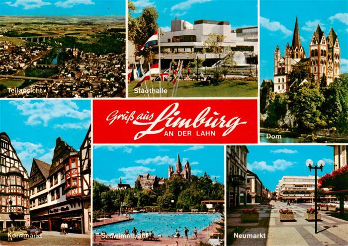 Limburg  Lahn Fliegeraufnahme Stadthalle Schloss und Dom Lahnpartie Am Kornmarkt