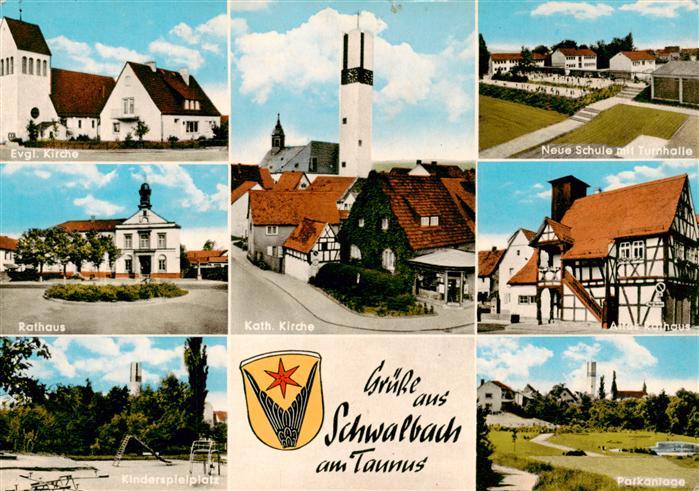 Schwalbach Taunus Ev Kirche Rathaus Kinderspielplatz Kath Kirche Neue Schule mit