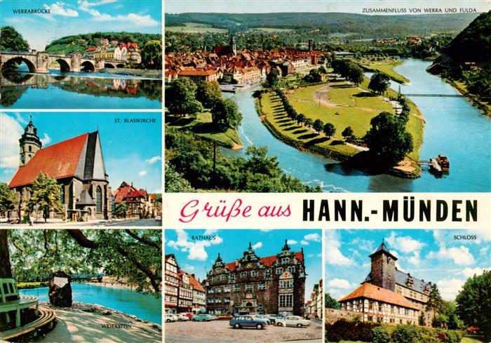 Hann. Muenden Werrabruecke St Blasikirche Weserstein Zusammenfluss von Werra und