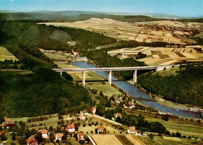 Hann. Muenden Fliegeraufnahme mit Autobahnbruecke und Werra