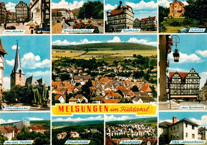 Melsungen Fulda Markt Brueckenstrasse Rathaus Schloss Stadtkirche Panorama Ratha