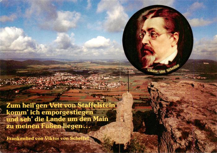 Staffelstein Blick vom Staffelberg mit Schoenbrunn und Kloster Banz Portrait Vik