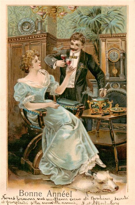Neujahr Annee New Year K.U.B.D.Serie 39 Frau Mann Wein