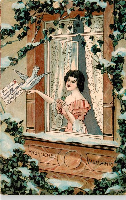 Brieftaube Carrier Pigeon voyageur Neujahr Frau