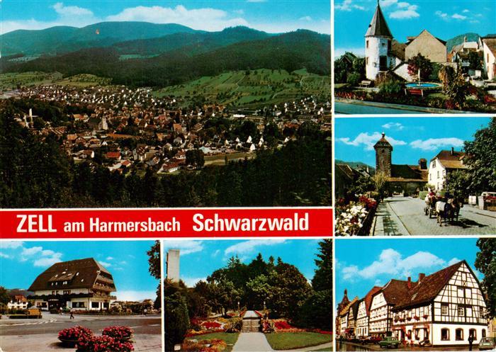 Zell Harmersbach Panorama Hirschtuermle Storchenturm Gasthaus Kurpark Fachwerkha