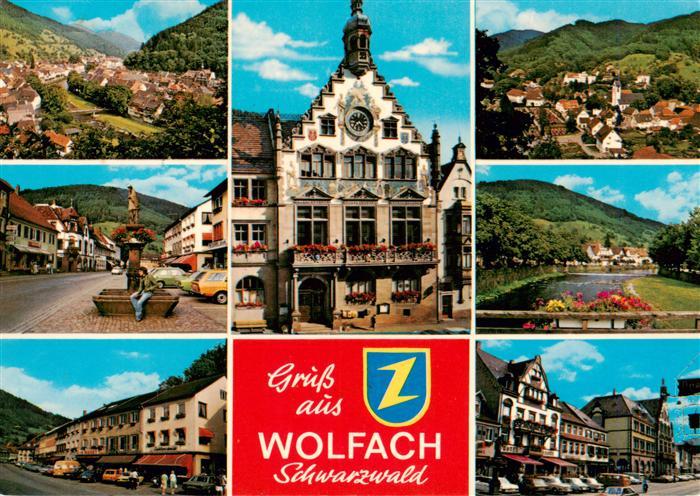 Wolfach Schwarzwald Panorama Marktbrunnen Rathaus Ortspartien