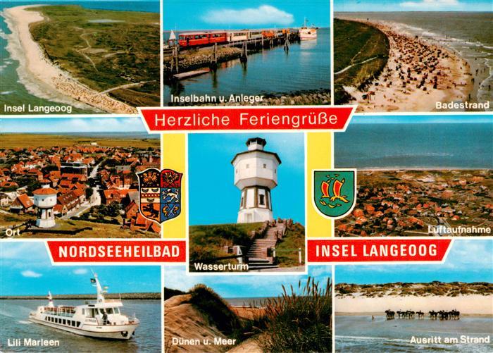 Langeoog Nordseebad Fliegeraufnahme Inselbahn Anleger Badestrand Ort Wasserturm