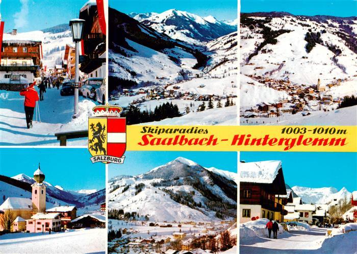 Saalbach -Hinterglemm AT Dorfstrasse Panorama mit Zwoelferkogel und Kohlmaiskopf