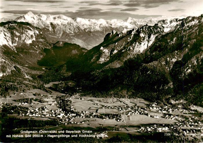 Grossgmain und Bayerisch Gmain mit Hohem Goell Hagengebirge und Hochkoenig