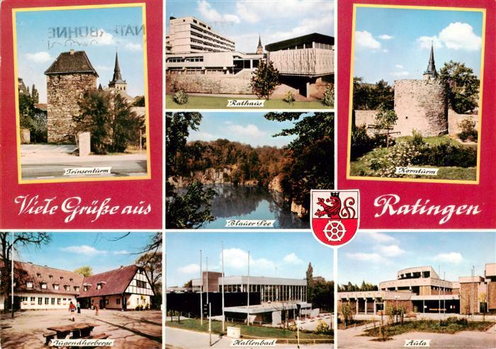 Ratingen Tuerme der Stadt Rathaus Blauer See Jugendherberge Hallenbad Aula