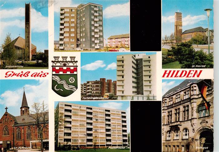 Hilden  Mettmann Erloeserkirche Hochhaus Kirche Wohnsiedlung Kirche Rathaus