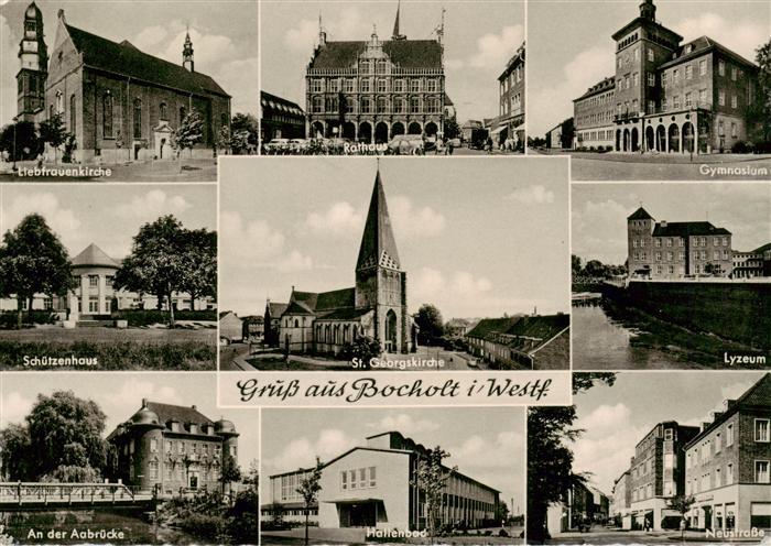 Bocholt Westfalen Kirche Rathaus Gymnasium Schuetzenhaus Lyzeum Aabruecke Hallen