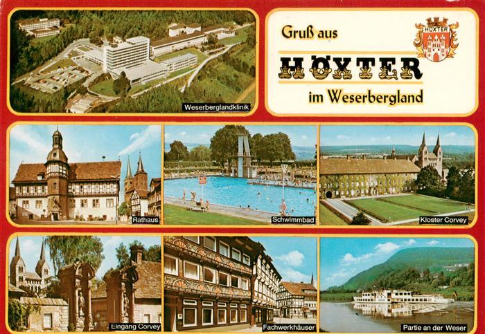 Hoexter Weser Weserbergland-Klinik Luftaufnahme Rathaus Freibad Kloster Corvey F