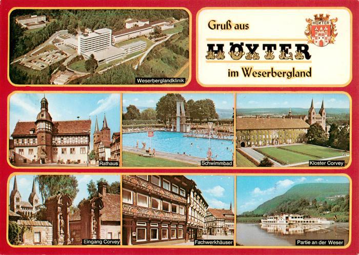 Hoexter Weser Weserbergland-Klinik Luftaufnahme Rathaus Freibad Kloster Corvey F