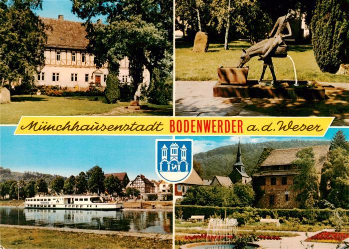 Bodenwerder Teilansichten Muenchhausenstadt Denkmal Partie an der Weser Fahrgast
