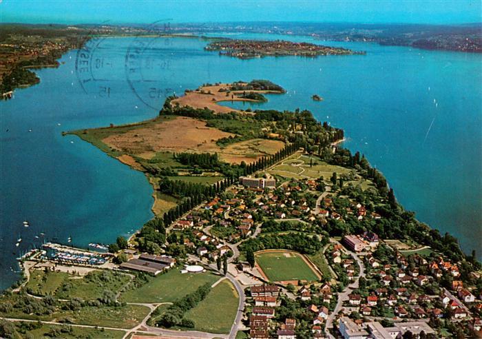 Radolfzell Bodensee Fliegeraufnahme mit Halbinsel Mettnau