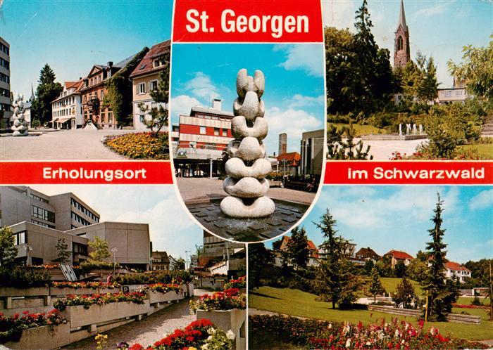 St Georgen  Schwarzwald Ortspartie Kirche Rathaus Park Brunnen