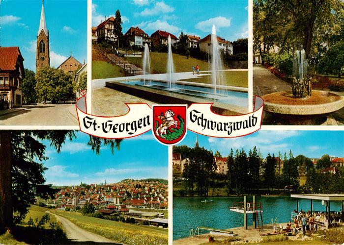 St Georgen  Schwarzwald Kirche Wasserspiele Brunnen Panorama Strandbad