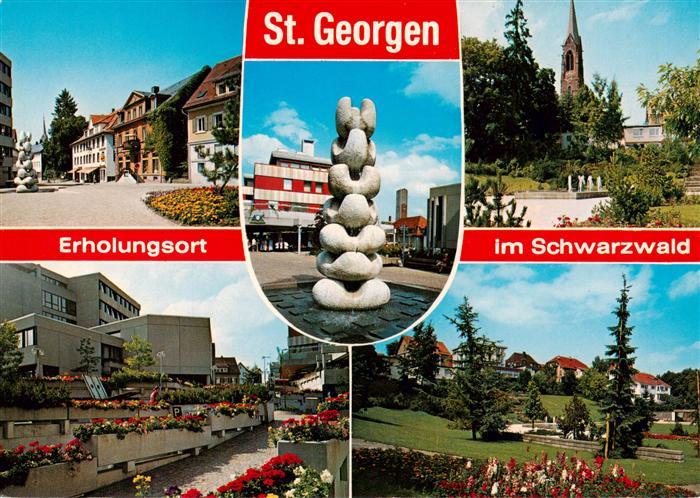 St Georgen  Schwarzwald Ortspartie Brunnen Kirche Rathaus Park