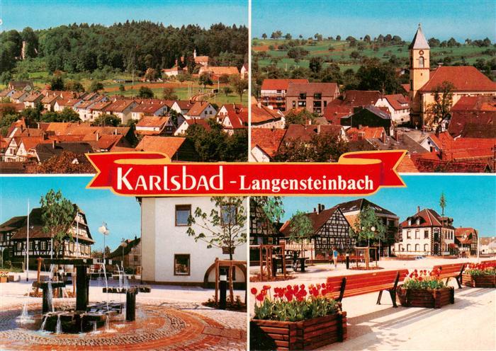 Langensteinbach Karlsbad Karlsruhe BW Ortspartie Brunnen Kirche Rathaus Park