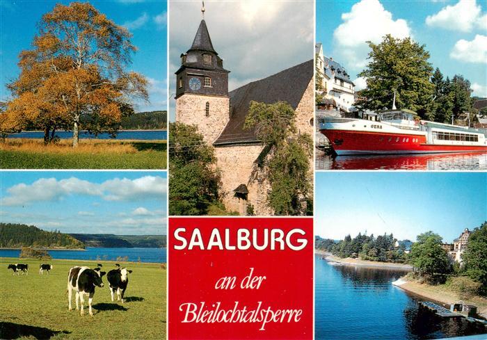 Saalburg Saale Thueringen Platte bei Kloster Ev Marienkirche Anlegestelle mit Ho