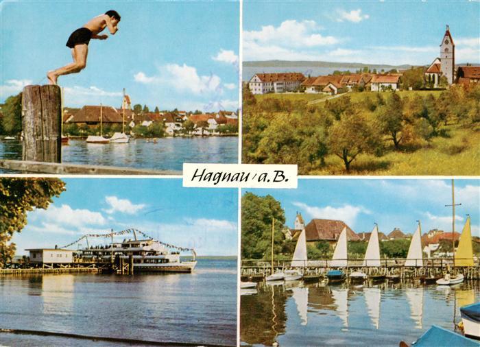 Hagnau Bodensee Sprung ins Wasser Kirche Fahrgastschiff Yachthafen