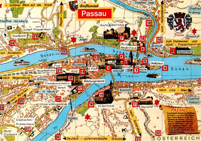 PAssAU Bayern uebersichtsplan der Dreifluessestadt