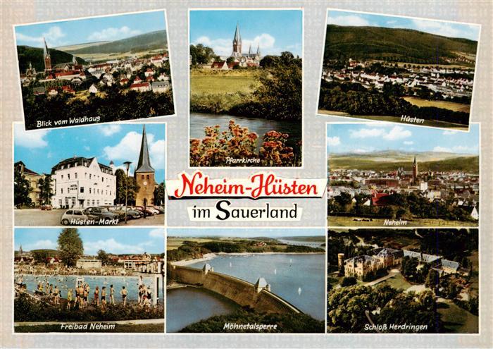 Neheim-Huesten Panorama Kirche Huesten Markt Neheim Freiba Moehnetalsperre Schlo