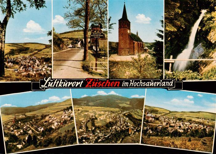 Zueschen  Sauerland Panorama Ortseingang Kirche Wasserfall Fliegeraufnahmen