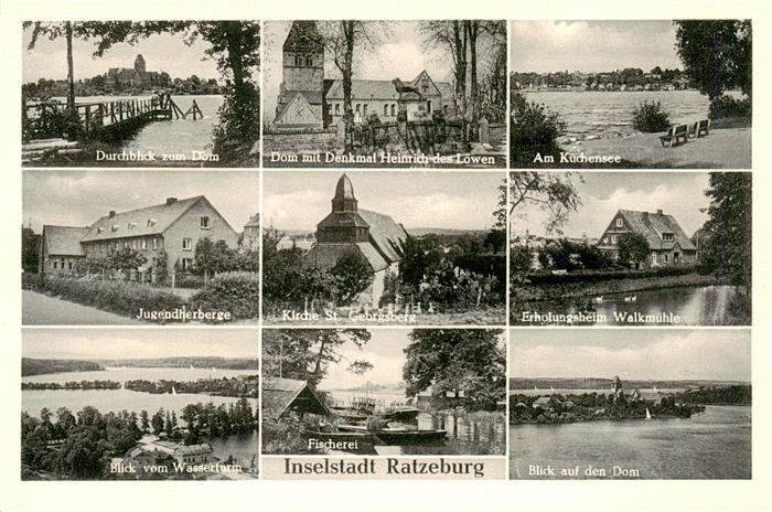 Ratzeburg Schleswig-Holstein Dom mit Denkmal Heinrich des Loewen Am Kuechensee