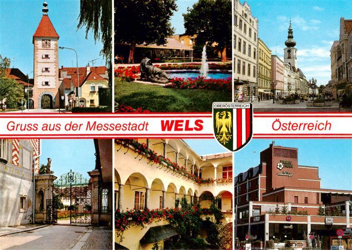 Wels Oberoesterreich AT Ledererturm Venusbrunnen Stadtplatz Burggarten Arkadenho