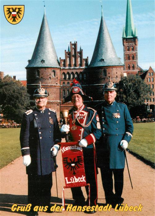 LueBECK  CITY Die 3 historischen Vertreter Luebecks vor dem Holstentor mit St. P