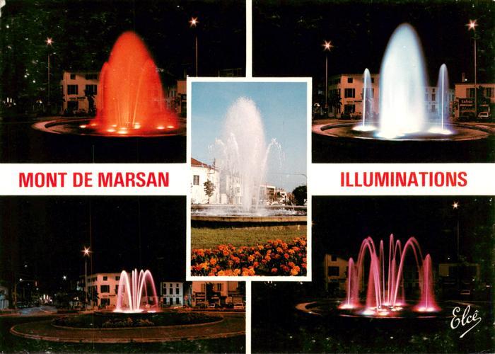 Mont-de-Marsan 40 Landes Place Jean Jaurès et Jet d'eau aux différentes couleurs
