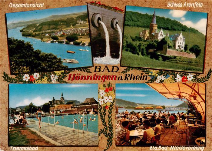 Bad Hoenningen Gesamtansicht Blick ueber den Rhein Schloss Arenfels Thermalbad R