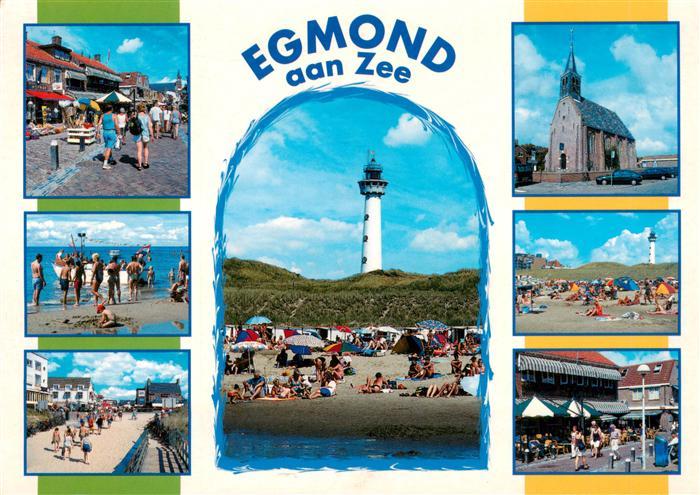Egmond  aan Zee NL Teilansichten mit Kirche Strand und Leuchtturm