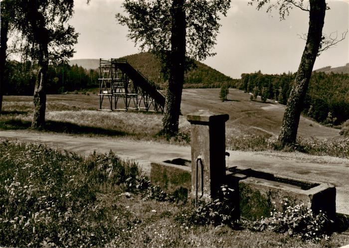 Bad Herrenalb Oberes Gaistal Talwiese mit Brunnen und Sprungschanze Schwarzwald