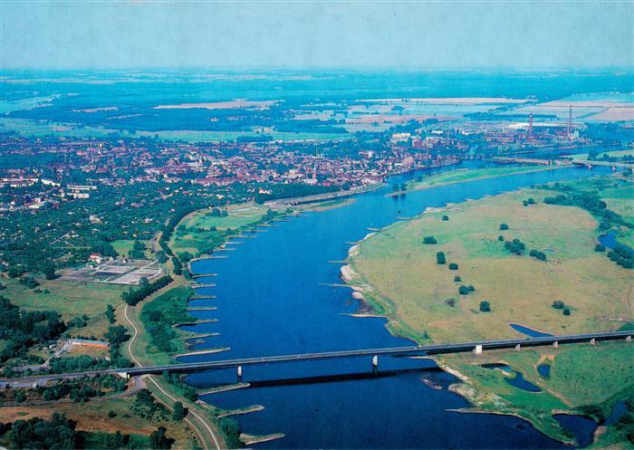 Wittenberge  Prignitz Fliegeraufnahme mit beiden Elbbruecken