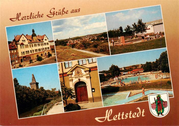 Hettstedt Rathaus uebersicht Turnhalle Wehrturm Eingang zum Ratskeller Freibad