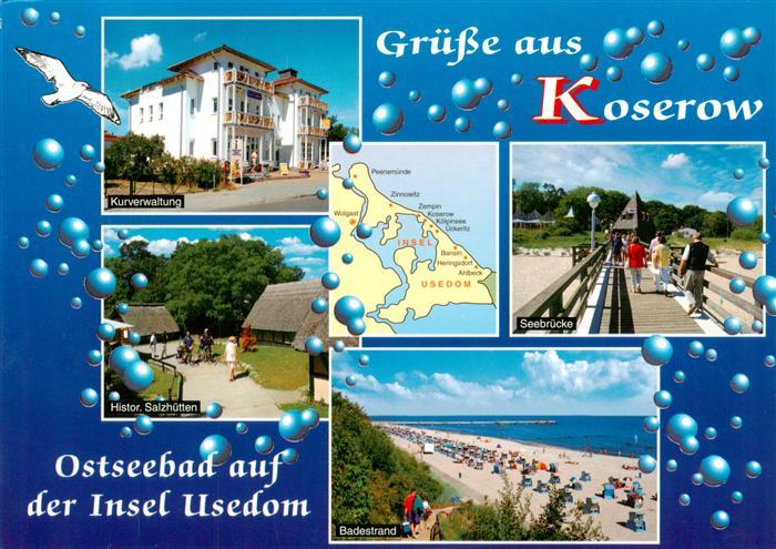Koserow Ostseebad Usedom Kurverwaltung Histor Salzhuetten Seebruecke Badestrand