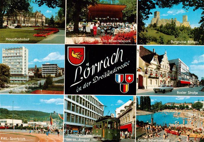 LoeRRACH Baden BW Hauptbahnhof Im Rosenfelspark Burgruine Roetteln Schwesternwoh