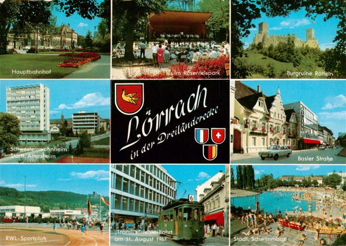 LoeRRACH Baden BW Hauptbahnhof Im Rosenfelspark Burgruine Roetteln Schwesternwoh